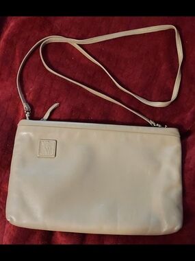 Anne Klein Cream Leather Crossbody Bag